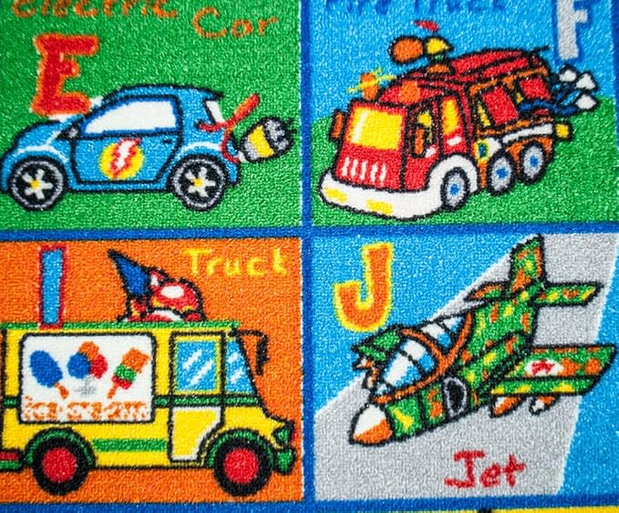 Mybecca Educational Kids Rug ABC Transportation Children Area Rug for Playroom & Nursery - Non Skid Gel Backing 39" x 58"