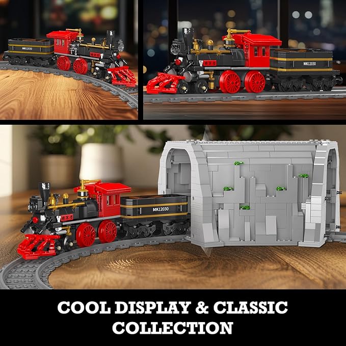 JMBricklayer Train Building Set, RC City Train Building Toy with Train Tracks and Tunnel, 51111 Steam Locomotive Model Kit for Play Display or Collection, Gift for Kids Boys Girls Adults