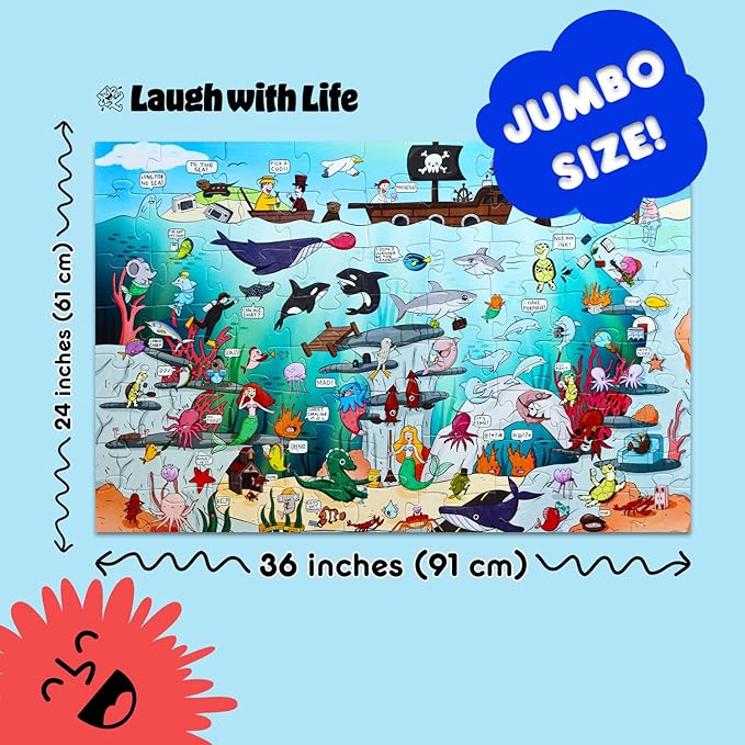 72 Piece Under The Sea Joke Floor Puzzle for Kids – Fun Educational Puzzle with a Joke on The Back of Every Piece – Made in USA – Perfect for Ages 6+, XL Puzzle Size Assembled 24" x 36"