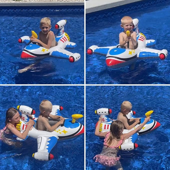 Inflatable Airplane Baby Pool Float with Handle & Squirt Gun, Toddler Swim Float for Boys & Girls Age 1-5
