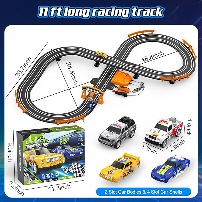 Slot Car Race Track Sets for Boys, Race Car Track with 2 High-Speed Slot Cars, Battery or Electric Car Track, Dual Racing Game Lap Counter Track Sets, Toys Gifts for Boys Girls Ages 4 5 6 7 8-12