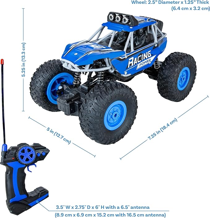 Sunnydaze Monster Truck Remote Control Car - 1:16 Scale - Pivoting Tires - Birthday for Kids Ages 6+