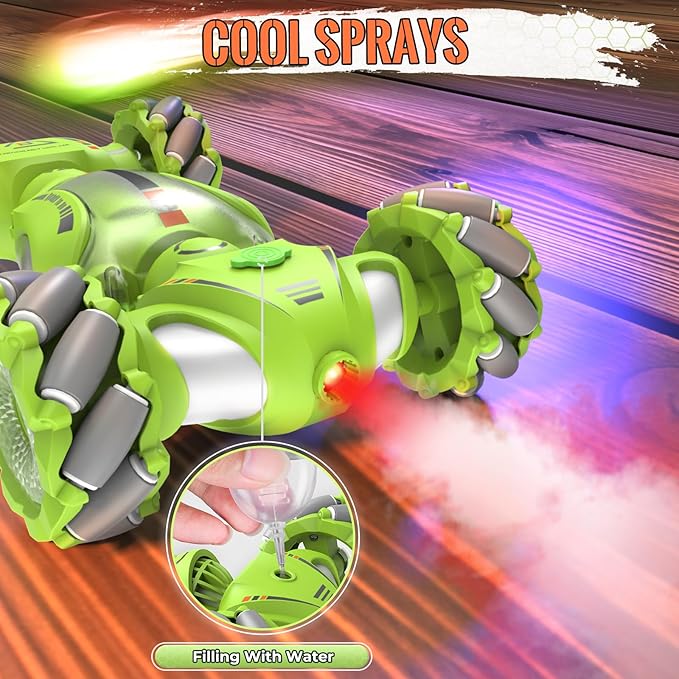 Gesture Sensing RC Stunt Car Toys Gifts for 6-8 8-12 Kids, 2.4Ghz 4WD Hand Controlled RC Car with Light & Music & Spray, Double-Sided 360° Rotating Birthday for Boys