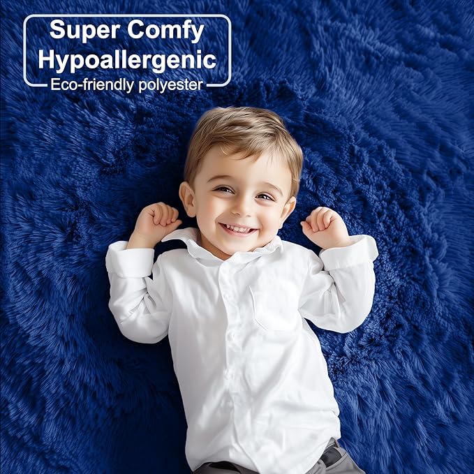 PAGISOFE Blue Rug 4x6 Ft Fluffy Shag Rugs for Bedroom Soft Fuzzy Shaggy Blue Rugs for Living Room Carpet Nursery Floor Boys Room Dorm Rug Kids Playroom Navy Area Rug Teen Home Decor