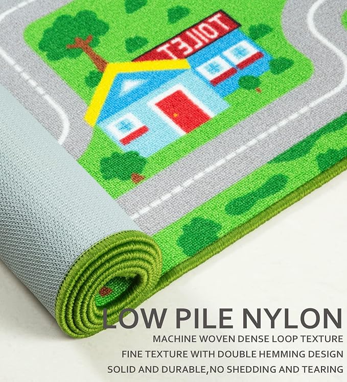 Educational Road Traffic Carpet Kids Carpet Playmat Car Rug Fun City Life Map Kids Car Rug Non Slip Play Carpet for Children Playroom Bedroom Classroom Decor (Green, 6'6''x9'8'')