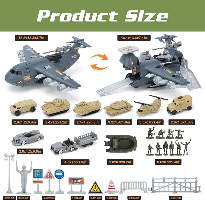Military Airplane Toy, Army Toys Fighter Jet with 8 Vehicles, Army Men Trucks Airplanes Helicopter Car Kits Birthday Gift for Boys Age 4-7