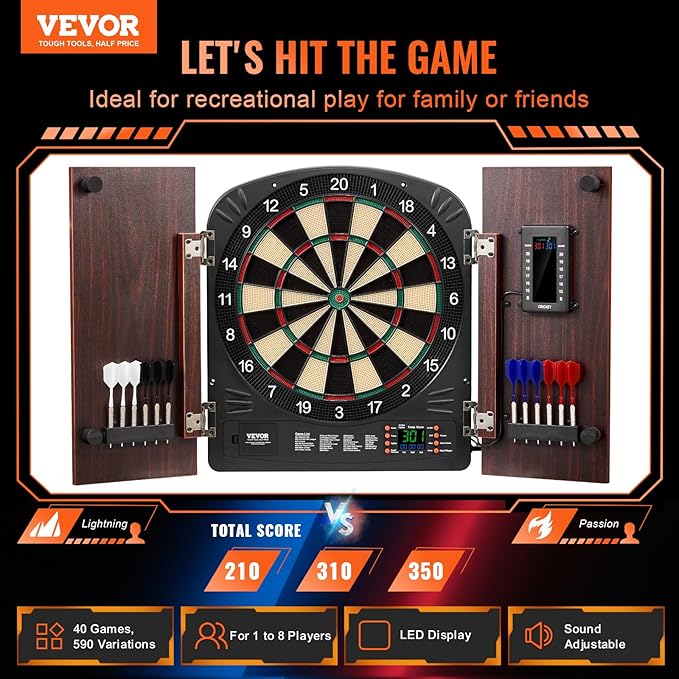VEVOR Dart Board Cabinet Set, Multiple Styles Ready-to-Play Bundle Official Size, Steel Tip Dart Hideaway Cabinet, Features Easy Assembly, Complete with All Accessories, Perfect for Cricket Games