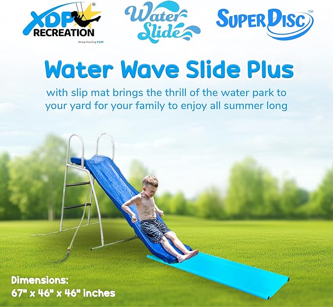 XDP Recreation Water Wave Slide Plus for Kids Ages 3-8, 6 Foot - Freestanding Outdoor Waterslide w/Built-in Adjustable Sprinkler & Ground Tarp, Wet or Dry Summer Backyard Fun