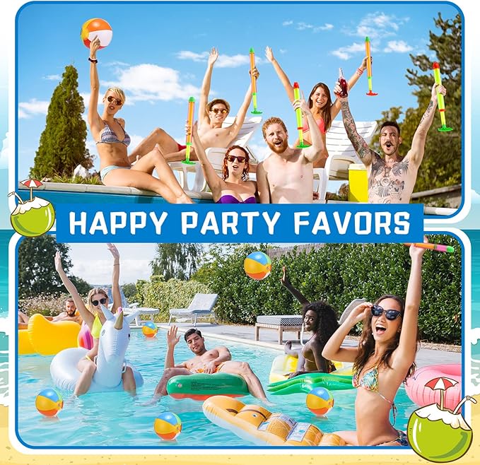 Tanlade 36 Pcs Beach Pool Party Favors Water Guns Bulk 4.72/6/12 Inches Inflatable Rainbow Beach Balls Water Squirters for Kids Summer Theme Party Favor Pool Toys(4.72)