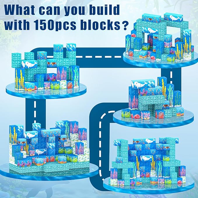 Magnetic Blocks - 150PCS Magnetic Building Blocks for Toddlers,STEM Sensory Toy for 3 4 5 6 7 8-13 Year Old Boys Girls,Kids Birthday Gifts