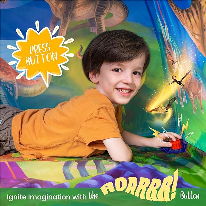 W&O Dino Paradise Super Dome with Roar Button, Dinosaur Toys and LED Lights - Epic Dinosaur Tent for Kids Aged 3-12 - Perfect for Indoor & Outdoor Adventures