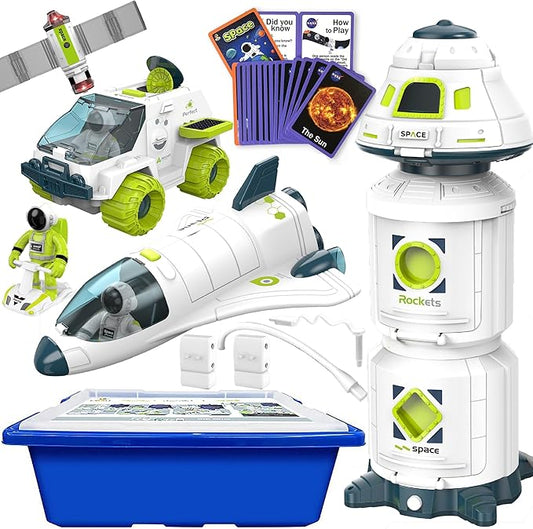 COOLDUCK Space Toy Set for Boys Girls, Kids' Play Spaceships, Space Shuttle, Space Capsule, Space Rover, Space Station, Astronauts Figure, Rocket Toys for Any Interstellar Mission Adventure