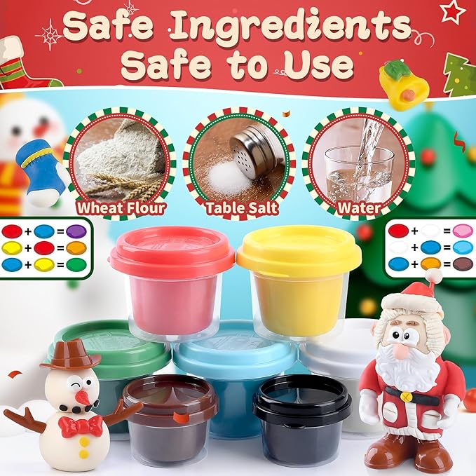 PLAY Christmas Tree Color Dough Sets for Kids Ages 4-8, DIY Dough Kit Toys Christmas Crafts for Kids, Play Color Dough Sets for Kids Ages 2-4 Safe & Non-Toxic Dough Gifts for Kids 4-6 Girls