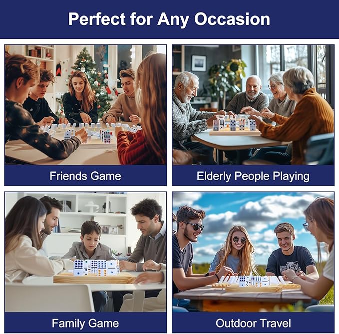 Mexican Train Double 12 Dominoes Set with 8 Trays, 9 Markers, 91 Tiles, 2 Scoreboards & Hub - Complete Family Board Game for Adults & Kids, Travel Friendly Dominoes Game Set for 2-8 Players