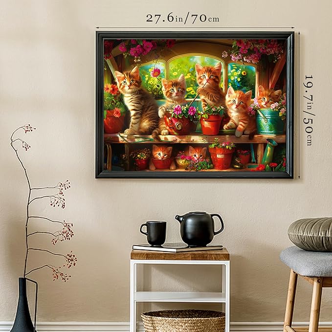 Jigsaw Puzzles 2 Pack 1000 Pieces - WISHDIAM Puzzles for Adults - Cats Kitten in Flower Room - Funny Pets Puzzles for Adults 1000 Pieces and up (Paris & Garden)