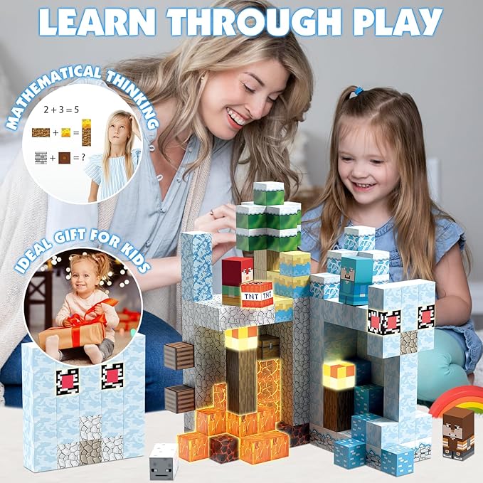 200PCS Magnetic Blocks Building Toys, Light Up Frozen Toy Building Blocks Set Magnet Cubes for Toddlers 3+, Build Frozen Castle STEM Sensory Magnetic Construction Toys