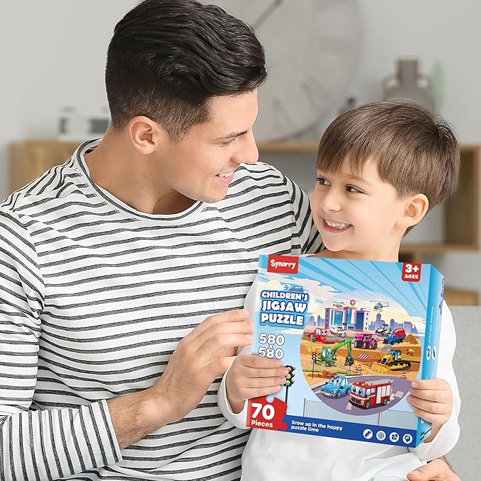 SYNARRY Vehicle Floor Puzzle for Kids Ages 3-5, Large 70 Piece Puzzle for Kids Ages 4-6, Preschool Toys Gifts for 3 4 5 6 7 8 Years Old Boys Girls Children