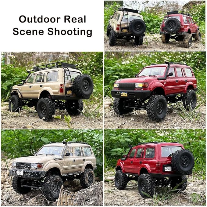 GoolRC RC Truck, WPL C54-1 RC Crawler 1/16 Scale Remote Control Car, 4WD All Terrain Off Road RC Rock Crawler, 2.4GHz RC Climbing Car with LED Lights and Two Batteries for Kids and Adults (Red)