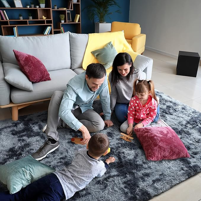 AROGAN Soft Rainbow Area Rugs for Girls Room, Fluffy Girls Bedroom Rugs, Princess Rug, Cute Colorful Carpet for Kids Teens Nursery Toddler (Blue-Grey, 4×6 Feet)