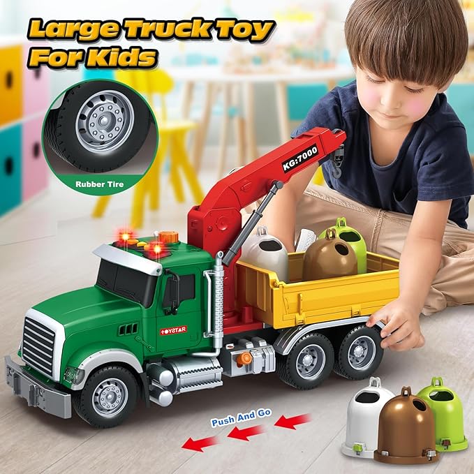 Kids Toys for 3 4 5 6 7 8 Years Old Boys, Large Garbage Sorting Truck Toy, Friction Powered Garbage Recycling Truck with Lights and Sounds, 3 Trash Bins, Birthday Gifts Toys for Toddlers Boys Girls