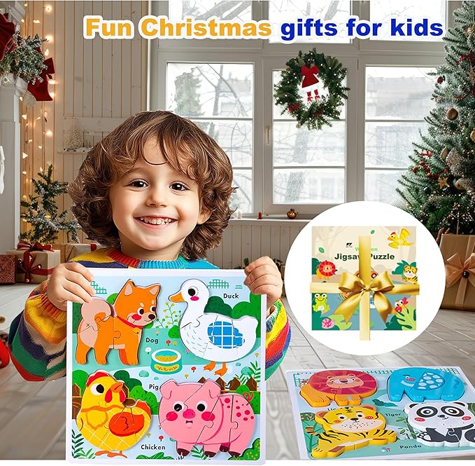 Wooden Animal Puzzles for Toddlers 1-3,Wood Puzzles Ages 2-4, Toys for 2 3 Years Old Girls Boys,Montessori Toddler Toys 2-3 Preschool Learning Educational Gifts