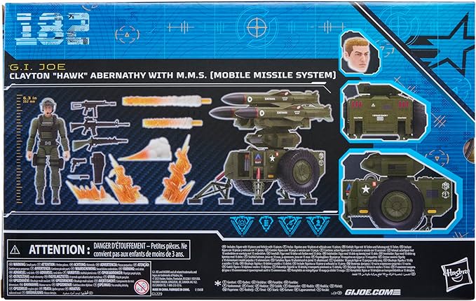 G.I. Joe Classified Series #182, Clayton “Hawk” Abernathy with M.M.S. (Mobile Missile System) Towable Vehicle, Collectible 6 Inch Action Figure Set