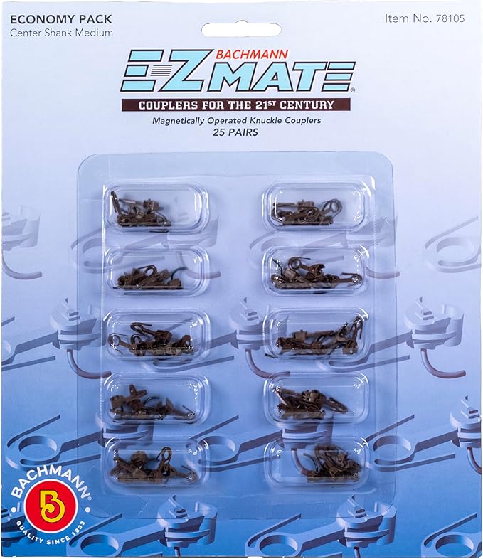 Bachmann Trains - E-Z MATE COUPLERS - ECONOMY PACK (25 pair) - CENTER SHANK - MEDIUM - HO Scale