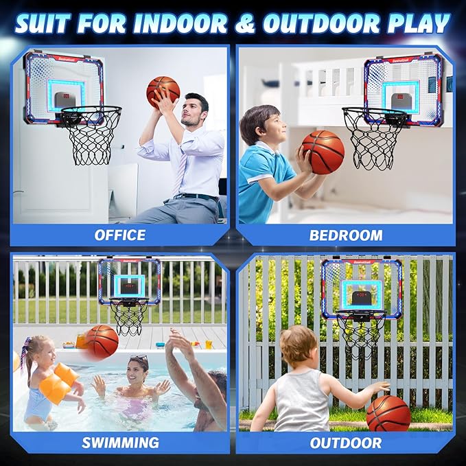 GMAOPHY Basketball Hoop Indoor for 5 6 7 8 9 10+ Year Old Boys Kids, Birthday Gift Sport Toys, Mini Basketball Hoop with Electronic Scoreboard Over The Door