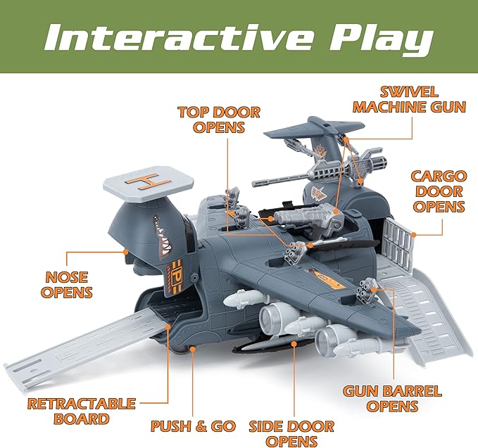 Military Airplane Toy, Army Toys Fighter Jet with 8 Vehicles, Army Men Trucks Airplanes Helicopter Car Kits Birthday Gift for Boys Age 4-7