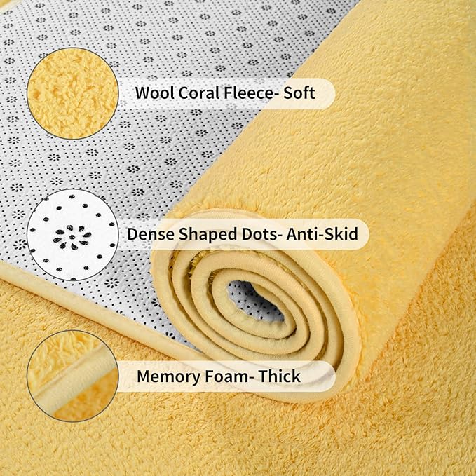 FlyDOIT Area Rugs for Bedroom Living Room, 4x6 Yellow Super Soft Comfy Thickened Memory-Foam Indoor Carpets, Modern Aesthetic Minimalist Carpet for Boys Girls Adults Apartment Nursery Home Décor