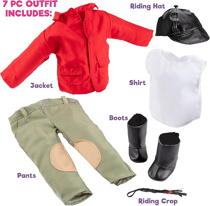 6pc Horseback Riding Outfit - 18" Doll Clothes & Accessories Compatible w American Girl Dolls - Equestrian Set Includes Hat, Shirt, Jacket, Pants, Boots, & Crop - Gifts for Girls
