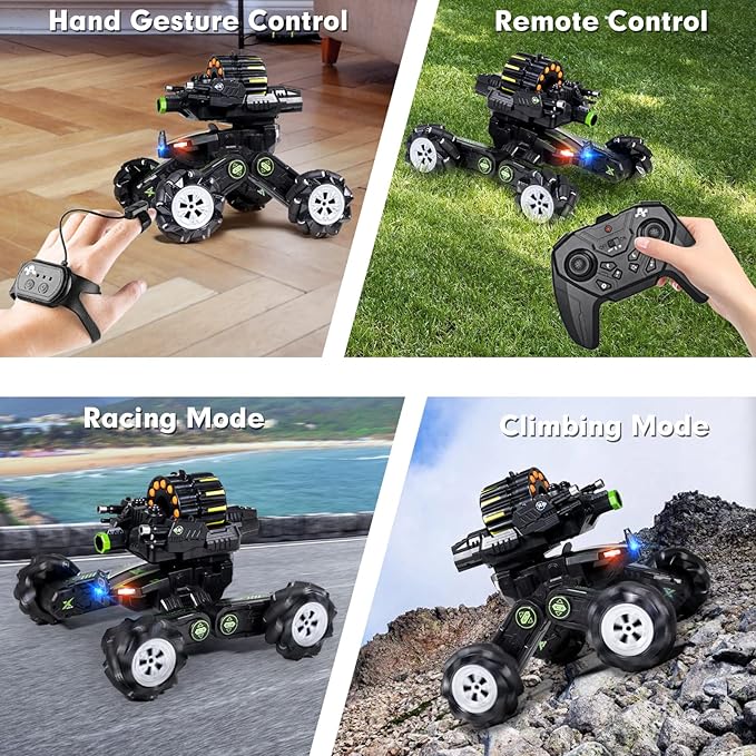RC Tank Car Shooting Water Bullets Remote Control Tank That Shoots Gesture Stunt RC Car 360° Battle Auto Toys with Light Music, Gift for Boy Girl 8 9 10 11 12 Years Old