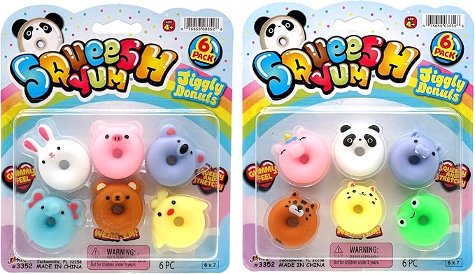 JA-RU Mini Mochi Squishy Animals (2 Pack) Cute Jiggly Donut Squishies for Kids & Adults, Boys & Girls. Stress Relief Fidget Gummy Toys. Bulk Party Favors Birthday Goodie Bags Class Prizes. 3352-2