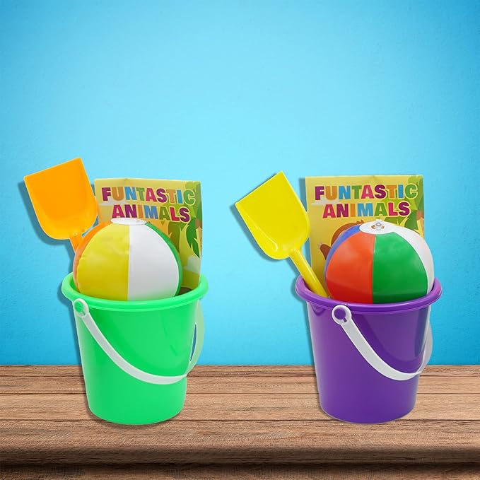 12 Sets 5.5" Sand Buckets and Shovels for Kids Bulk (12 Pack) Small Beach Bucket for Summer Outdoor Sand Toys, Party Favors, Basket Stuffers, End of Year Student Gifts from Teacher