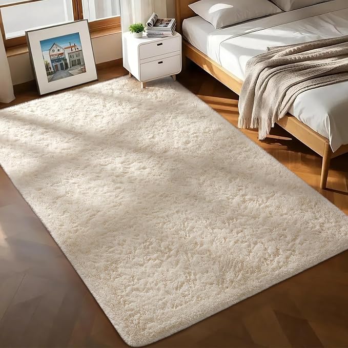 Ophanie Ivory Rugs for Living Room Bedroom, 5x8 Fluffy Fuzzy Furry Cream Carpet, Plush Soft Shaggy Bedside Indoor Floor Area Rug for Kids Girls Boys Baby Teen Dorm Nursery Home Decor Aesthetic