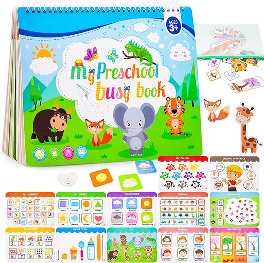 Toddler Books Educational Learning Toys for for 2+ 3 4 Year Old - Pre-Assembled Stickers & Reusable Activities Homeschool - Birthday Gifts for Girls Boys Ages 3 and Up - Toddler Travel Toys for Kids