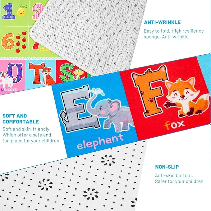 Kids Play Rug for Playroom, ABC Educational Area Rug, Toddler Baby Play Mat, Alphabet Animal Soft Non-Slip Kids Rug Carpet for Boy Girl Bedroom (47.2X31.5 INCH Green)