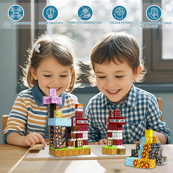 100pcs Magnetic Blocks,Mine World Magnet Blocks Craft, Magnetic Cubes for Kids Magnetic Building Blocks for Boys and Girls 3+, Magnetic Toys, Magnetic Building Cubes 0.8IN,Puzzles Games