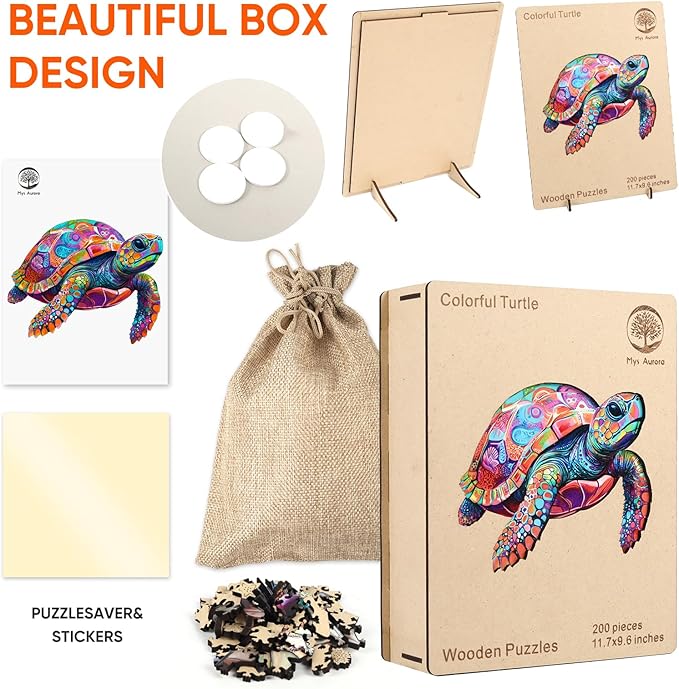 Colorful Turtle Puzzles for Adults 500 Pieces, 5MM Thick Wooden Jigsaw Puzzles, Unique Shape Puzzle Ocean Wood Puzzles for Adults and Kids Birthday Gifts Family Game 16.9 * 16.9inch