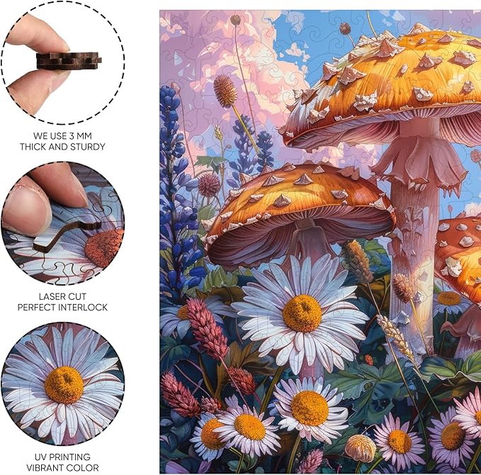 Wooden Puzzles for Adults, 500 Pieces Mushroom Flower Wooden Jigsaw Puzzles, 15.7 in Wooden Puzzle Adult Creative Christmas Thanksgiving Toy Gifts for Friends Family Puzzle Lovers