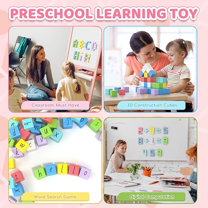 64PCS Magnetic Blocks Set, Magnet Building Blocks with Toy Figurine and Storage Bag for Kids Gifts, STEM Educational Preschool Sensory Toys for Toddlers Boys Girls Ages 3 4 5 6 7 8 +(Macaron Color)