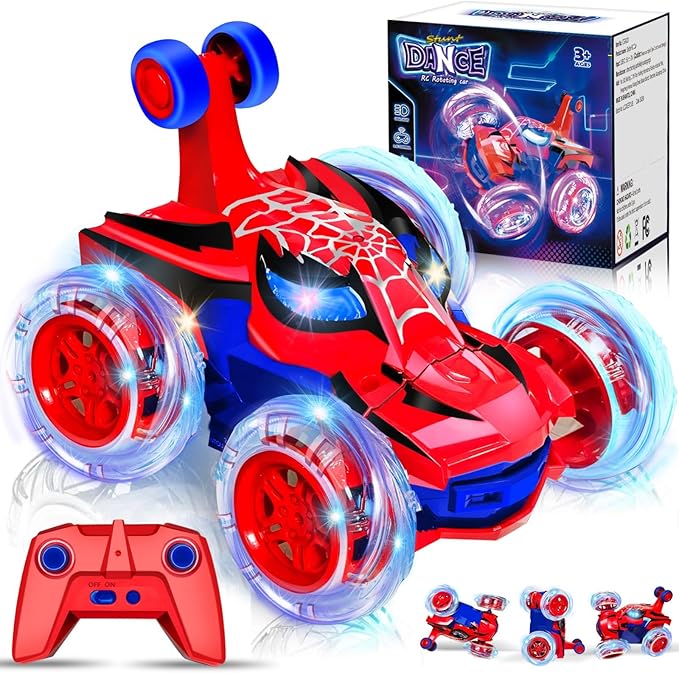 Kids Toys Spider RC Car for Boys 4-7 - Cool Spider Monster Remote Control Crawler Toy 360° Flip Fast Stunt & 4WD Light Up Wheel - Fun Boy Gift Idea for Birthday Chirstmas Stuff Age 3 4 5 6 7 8