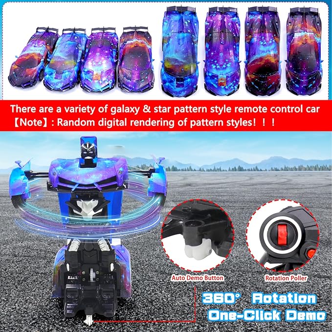 Remote Control Car for Kids,2.4Ghz One-Button Deformation 360°Rotating Drifting Racing Car, with LED Lights for Kids Toddles Boys Age 4-7 Birthday Gifts