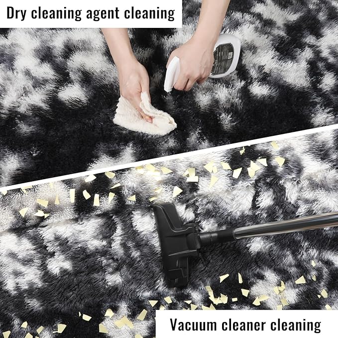 PAGISOFE Black White Grey Area Rugs for Living Room Bedroom Aesthetic, 8x10 Rug, Shag Fuzzy Fluffy Rug for Kids Room, Playroom, Classroom Dorm, Shaggy Soft Carpet, Plush Bedside Rugs, Modern Cool Rugs