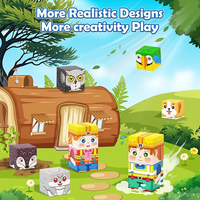 100PCS Magnetic Blocks with Forest Animals Toys, Build Mine Magnet World Set, Magnetic Tiles Building for Boys & Girls Age 4-8 5-7, STEM Montessori Sensory Toys for Toddlers Kids Gifts 3+ Years Old