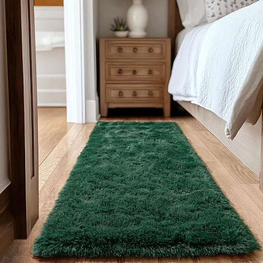 Super Fluffy Runner Rug for Bedroom, Modern Shag Green Area Rugs, Soft and Cozy Plush Small Carpet for Kids,Girls Boys and Teens Decorations for Living Room Dorm Nursery Classroom, 2x6 Feet
