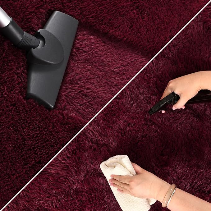 Nuttumico 2x6 Feet Ultra Soft Runner Rugs for Bedroom with Upgraded Non-Slip Rubber Backing, Fluffy Shag Throw Area Rugs for Hallways Bedside Nursery Dorm Kids Boys Girls Room, Burgundy