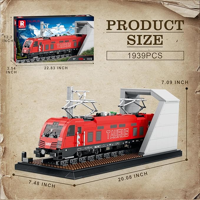 City Train Set with Base,MOC Classic Car Building Block Kit,Retro Taurus Electric Train 66020,Model for Adult Truck Lovers,Gifts for Kids, Boys & Girls Home Décor,1939 PCS