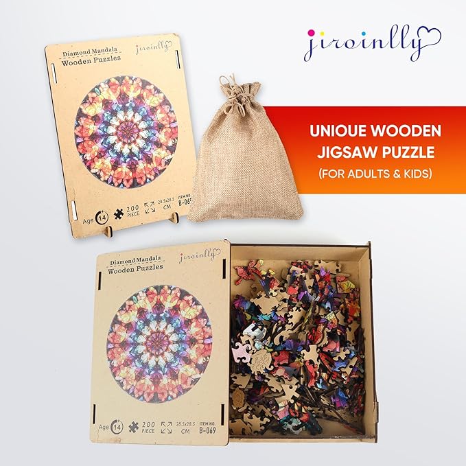 Wooden Jigsaw Puzzles - Crystal Mandala Wooden Puzzles for Adults 500 Pcs, 16.7'' Luxurious Shaped Wood Puzzle, Beautiful Package, Best Gift Toys for Adults and Kids, Family Game, Brain Games