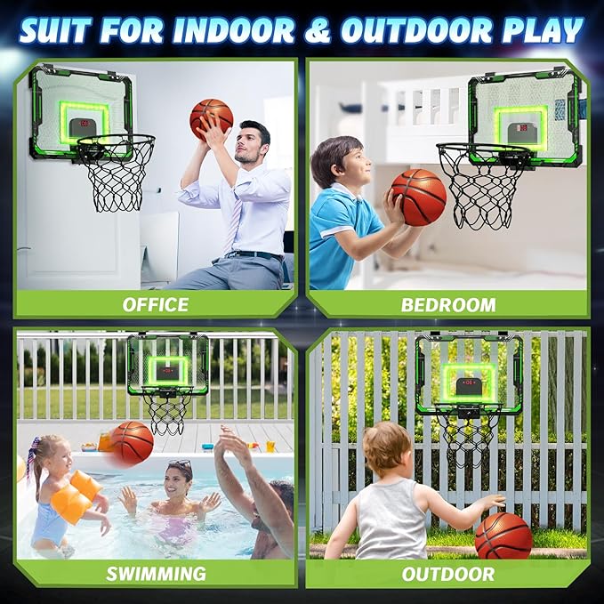 GMAOPHY Mini Basketball Hoop with Electronic Scoreboard Over The Door, Basketball Hoop Indoor for 5 6 7 8 9 10+ Year Old Boys Kids, Birthday Gift Sport Toys